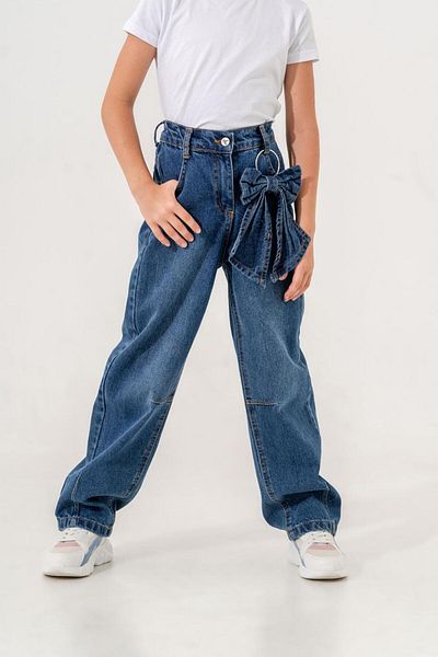 GİYİCEM Girl's Comfortable Cut-Out Removable Bow Jeans Pants