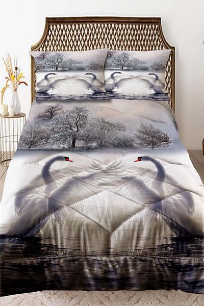Else Dekor White Swans Patterned Double Quilted Quilt Pillow with Cover
