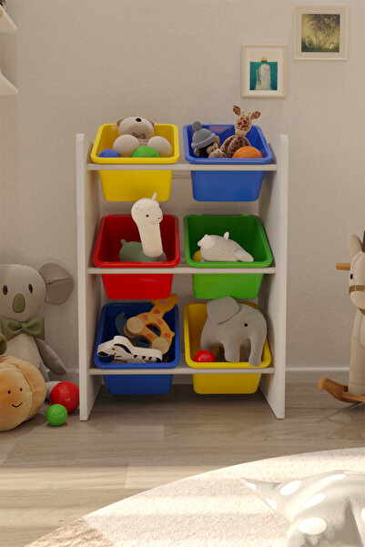 Flinder 6 Sepetli Rengarenk Oyuncak Dolabı, Çok Amaçlı Dolap, Montessori Dolap