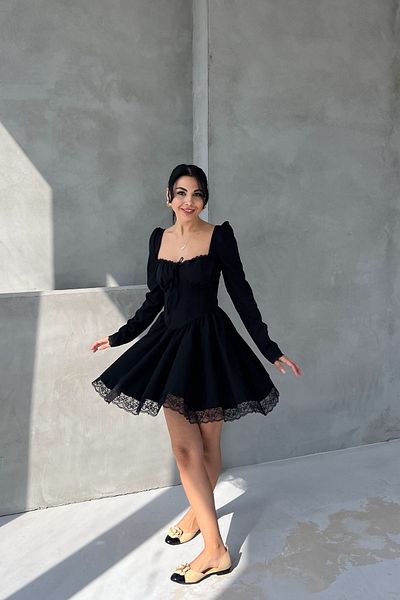 Seda Yalçın Atelier Black Dream Corset Detailed Long Sleeve Dress