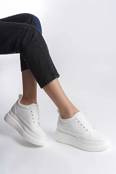 BENNU DERMO FASHİON KADIN İÇTEN GİZLİ TOPUKLU BEYAZ SPOR AYAKKABI SNEAKER
