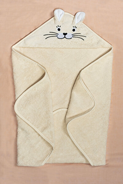 EIFIN %100 Pamuk Tavşan Desen Nakışlı Bebek Havlu Kundak 75x75 cm