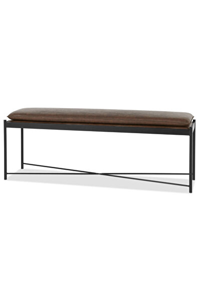 SCY Tesque Lüx Kahverengi Suni Deri Metal Ayaklı Dikdörtgen Puf Dekoratif Mon...