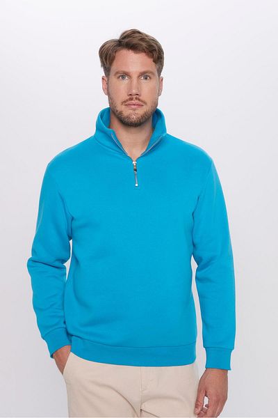 Tudors Φούτερ Unisex Relax Fit Relaxed Cut βαμβακερό φλις εσωτερικά με μισό φερμουάρ τιρκουάζ γιακά