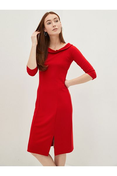LC Waikiki Γυναικείο Bodycon Φόρεμα με μονόχρωμο κοντομάνικο γιακά