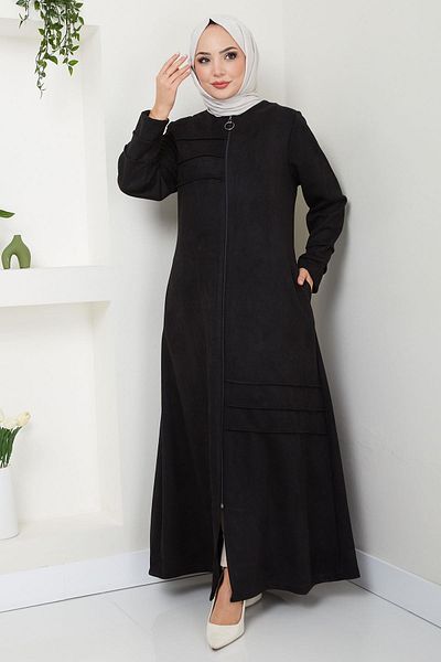 hafsamina Ασύμμετρη λεπτομέρεια με ραβδώσεις Suede Ferace Black HM2545