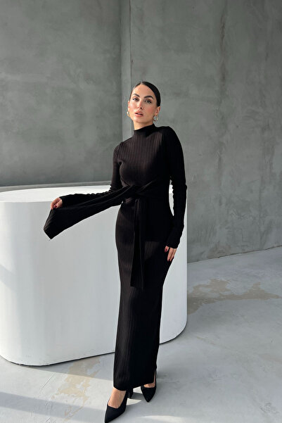 Seda Yalçın Atelier Siyah Fitilli Bağlama Detaylı Triko Elbise