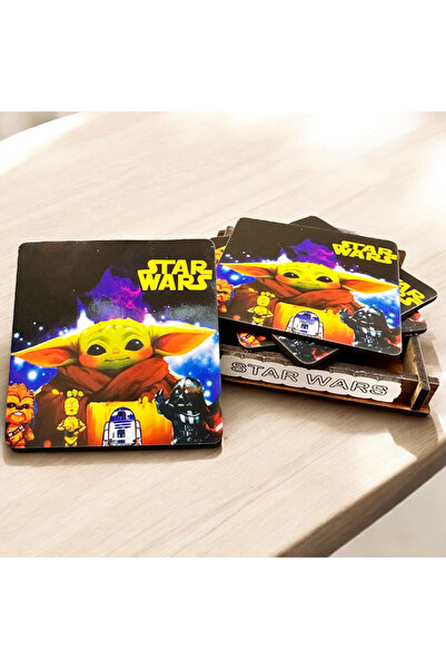 Buki'nin Atölyesi قواعد أكواب خشبية مكونة من 4 قطع من ستار وورز يودا