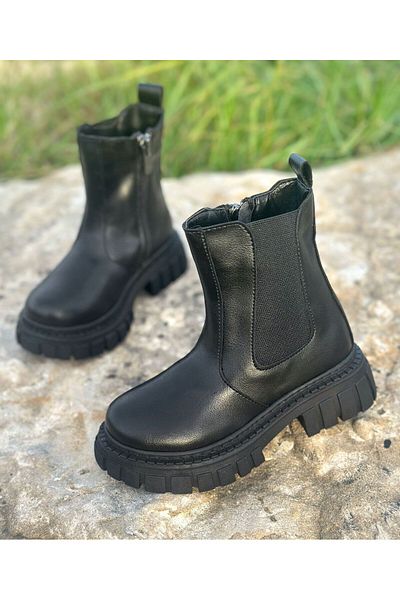 Surpie Shoes Παιδικά Μποτάκια με Λεπτομέρεια από καουτσούκ, Παιδικά Μαύρα Μποτάκια