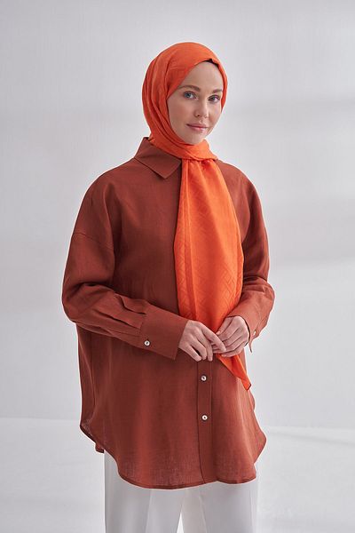 ARMANDA Orange Geometric Patterned Italian Jacquard Shawl