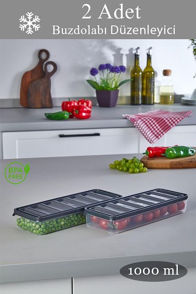 Livonelli 2 Pieces Gray 1 Liter Refrigerator and Microwave Storage Container - Refrigerator Organizer