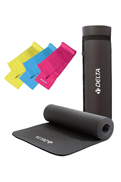 Delta Konfor Zemin 10 Mm Taşıma Askılı Pilates Minderi 3'lü Pilates Bandı Egzersiz Direnç Lastiği