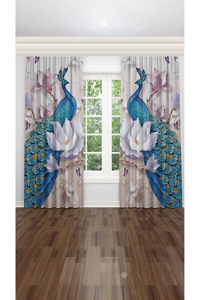 A2ZTR Peacock Patterned Digital Printed Background Curtain (2 Wings)