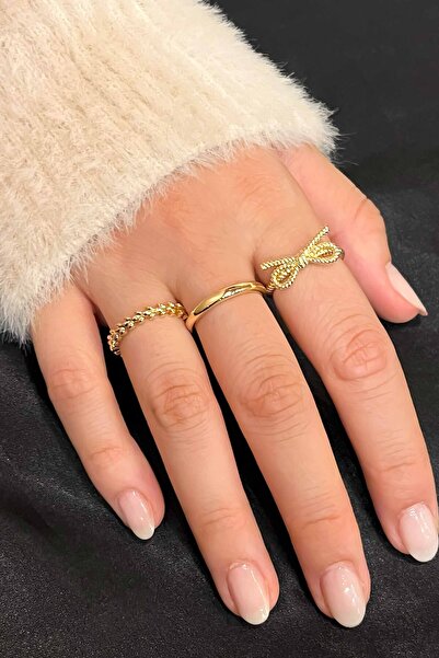 TREND COLLECTİON Zirkon Taşlı Gold Zarif Ayarlanabilir Fiyonk, Alyans, Yaprak...