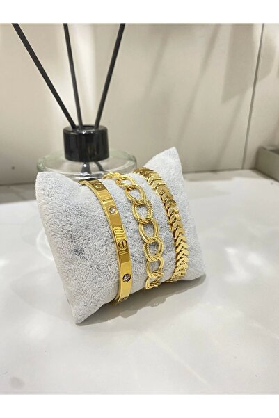 BERS AKSESUAR Taşlı Kelepçe Samanyolu Ve Balık Sırtı Zincir Kadın Kombin Bileklik Seti