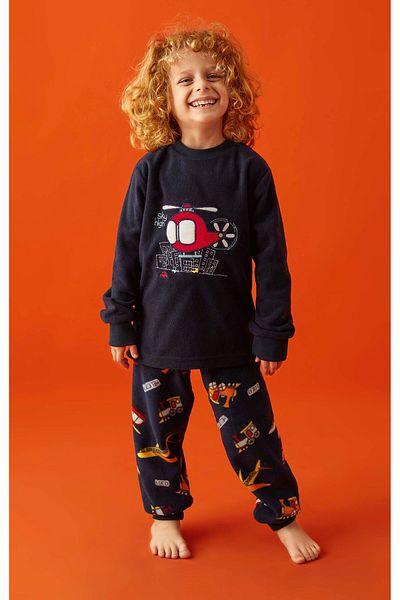 Aydoğan Boy's Fleece Navy Winter Long Sleeve Pajamas Set - 1671 - Aydogan ®