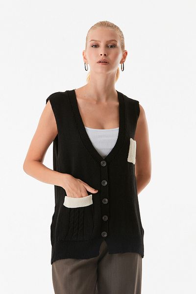 Fulla Moda V-Neck - Double Pocket Knitwear Sweater