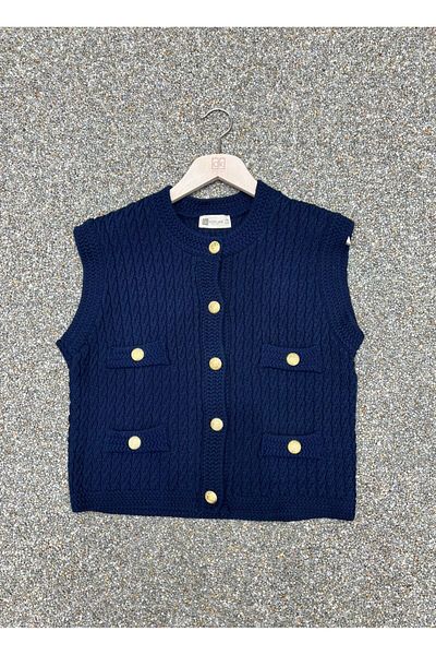 Askı Nişantaşı Stone Gold Button Detailed Front Ornamental Pocket Detailed Vest