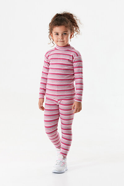 Fulla Moda Çizgili Dik Yaka Kız Çocuk Takım