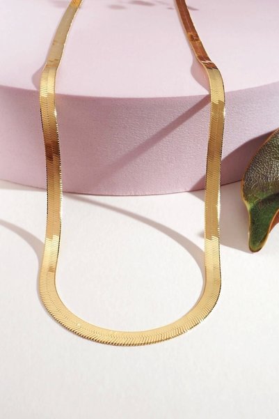 stainless steell Gold Italian Flat Steel Necklace