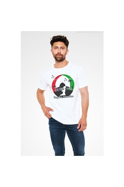Pink Sky Palestine Printed White Unisex Oversize T-shirt - Tshirt