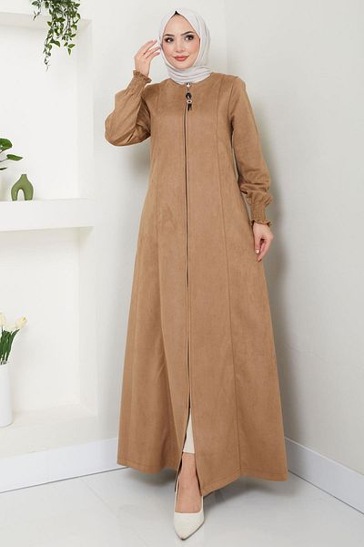 hafsamina Camel Suede Ferace - Gimped Cuff Hm2543