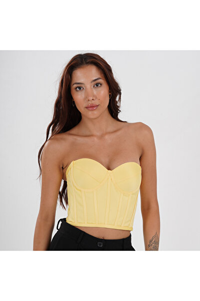 Metay Design Sarı Korse Büstiyer Saten Model