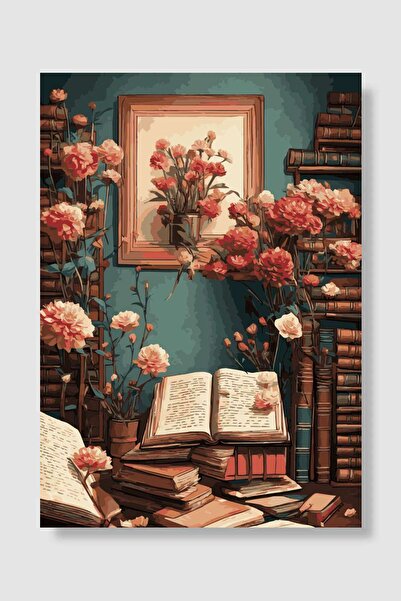 kubdekor Reading Books Flowers 7 Popart Poster Dekoratif Modern Sanatsal Duva...