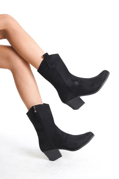 Shoesers Дамски черни каубойски ботуши с цип и заострени пръсти, западни ботуши Далас
