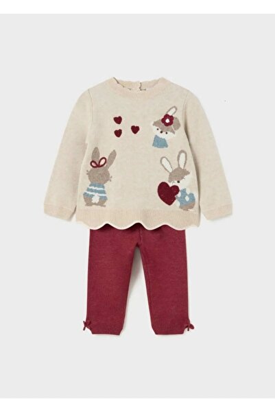 MAYORAL Kız Bebek Kazak Pantolon Takım Bej/Kırmızı 2549