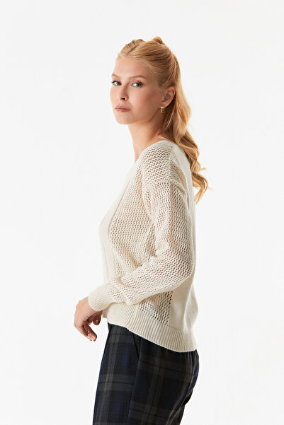 Fulla Moda Openwork V-Neck - Knitwear Sweater