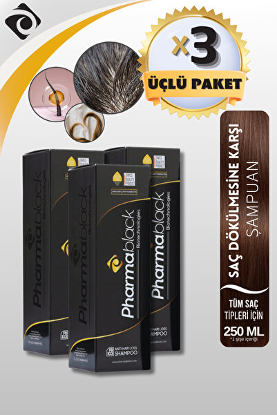 Pharmablack Saç Dökülmesine Karşı Şampuan Anagain Phtokertatin Biotin, Zeytin Yaprağı At Kestanesi 250 ml 3adet