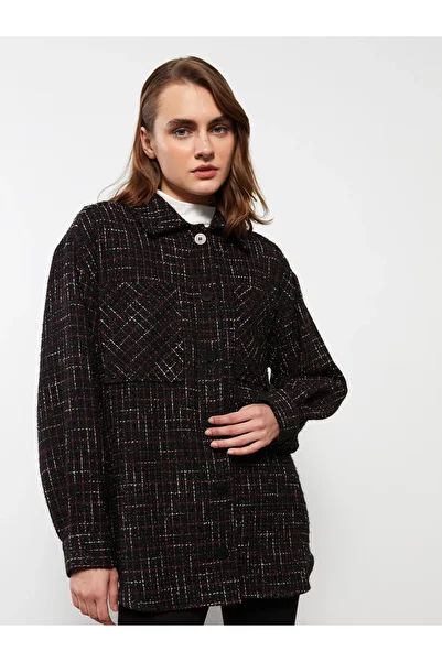 LC Waikiki Front Button Closure Patterned Long Sleeve Women's Tweed Shirt Jacket