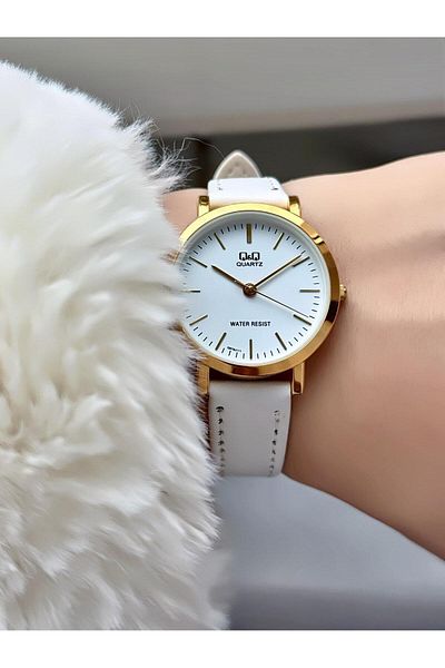 Q&Q Elegant Thin Case Women Leather Cord Wrist Watch