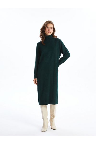 LC Waikiki Turtleneck Straight Long Sleeve Oversize Women's Knitwear Dress