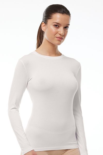 Malabadi Women's Ecru Round Neck Long Sleeve Modal Body 182