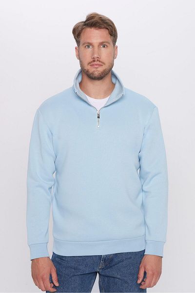 Tudors Μπλε φούτερ με γιακά με μισό φερμουάρ Unisex Relax Fit Relaxed Cotton Fleece