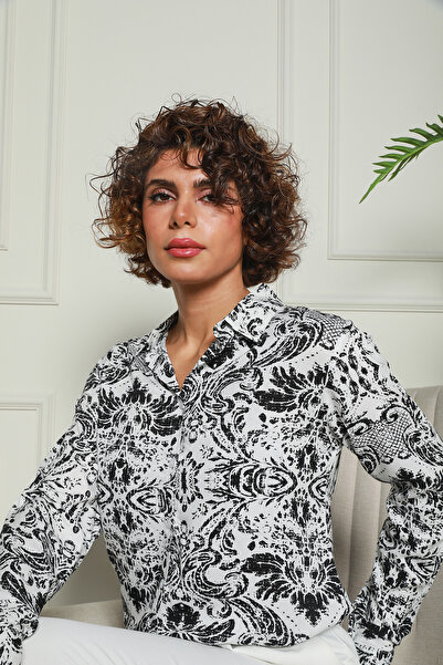 Butik Desenli Viskon Siyah Gömlek 1500044