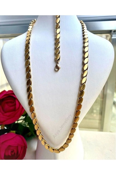 Asya Jewellery Birebir Kuyumcu Model Paslanmaz Çelik Pullu Arpa Zincir Kolye Çelik Pullu Halep Zinciri 45 Cm