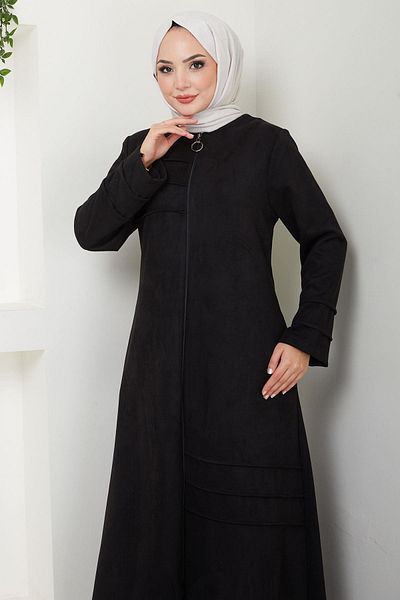 hafsamina Ασύμμετρη λεπτομέρεια με ραβδώσεις Suede Ferace Black HM2545