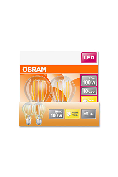 Osram Led Flament 11w 2700k 1521lm E27 Duy Sarı Işık 2'li Ampul