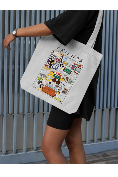 Cemira Friends DiziTasarım Kalın Kanvas, Rips Bez Çanta, Omuz Çantası, Kalın Tote Bag