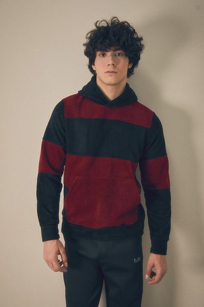 Fulla Moda Φούτερ Color Block Fleece με κουκούλα και τσέπη καγκουρό