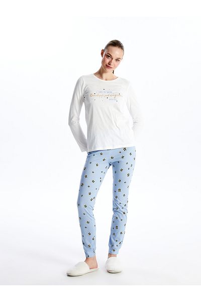 LC Waikiki Set de pijamale de damă cu mânecă lungă cu imprimeu cu gât