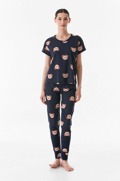Fulla Moda Crew Neck Teddy Bear Printed Pajama Set