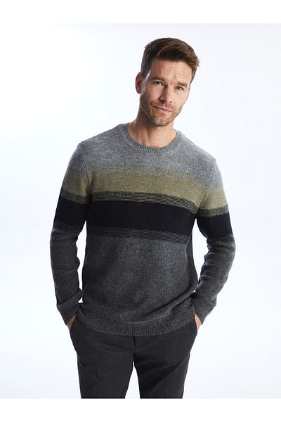 LC Waikiki Men's Knitwear Sweater - Crew Neck, Long Sleeve, Color Block