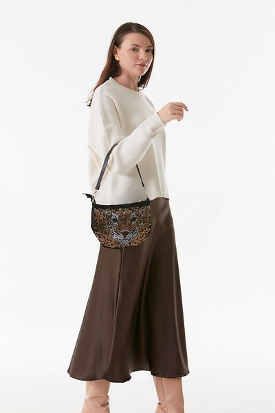 Fulla Moda Zippered Stone Detailed Shoulder Bag