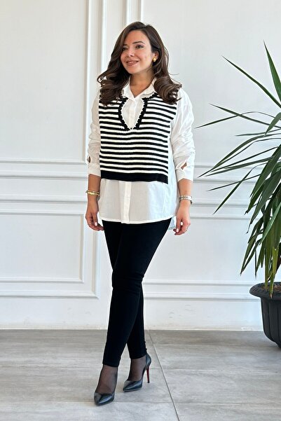 Yağmur Butik Triko Detaylı Gömlek