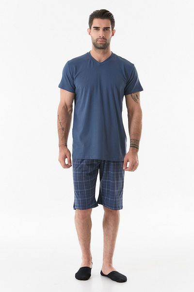 Fulla Moda Σετ καρό πιτζάμες με V λαιμόκοψη