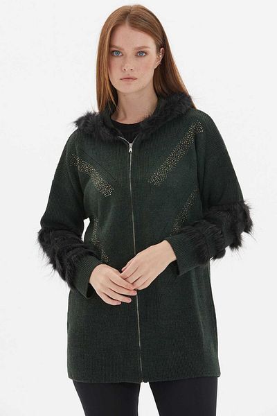 Two Mail Fur Detailed Stoned Knitwear Nefti̇